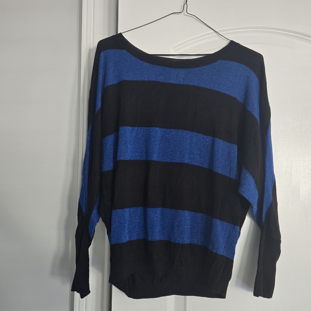 Madison Women's Blue and Black Striped Sweater
